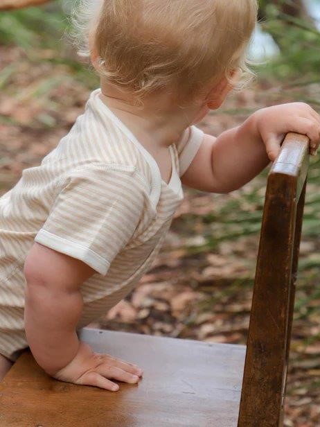 Fibre for Good - Short sleeved Bodysuit, Stripe Sage/Natural (0000) - Image 2